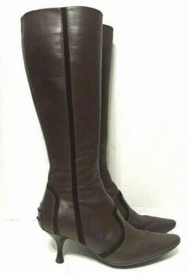 Botas Tods altas hasta la rodilla tacón bajo punta cremallera cuero marrón para mujer talla 35,5 Foto 1 de 4