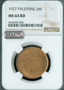 1927 PALESTINE 2 MILS NGC MS64 RD PQ MAC SPOTLESS RARE . - Picture 1 of 2