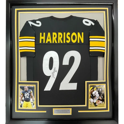 Черная футболка в рамке с автографом/подписью Джеймса Харрисона 33x42 Pittsburgh сертификат подлинности BAS - Изображение 1 из 2