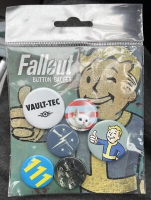 Fallout Official Button x6 Pin Badges - GB Eye Bethesda Badges - New Sealed - Image 1 of 4