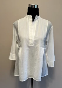 $195 NWT Vince Band Collar Wide 3/4 Sleeve Cotton White Shirt sz XXS; XS - Imagen 1 de 17