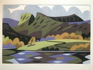 Original lino cut print of the Langdale Pikes, Cumbria - Picture 1 of 2