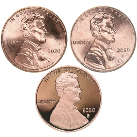 2020 P D S Lincoln Shield Cent Year Set Proof & BU US 3 Coin Lot Cover
