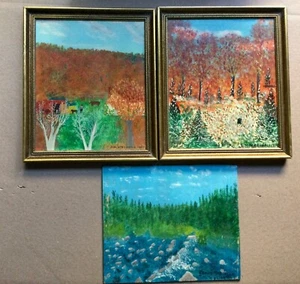 3 tolle PRIMITIVE Gemälde von Johnstown NY Künstler Jim (Opa) Marshall 1884- - Bild 1 von 22