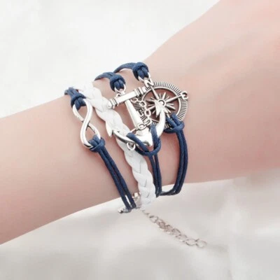 Maritimes Armband Pärchenarmband mit Unendlichkeit Kompassrose Anker und Schnur - Bild 1 von 4