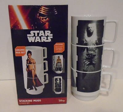 STAR WARS "STACKING MUG SET" Han Solo Slave Leia Lando ceramic 8 oz mugs NEW - Image 1 of 4