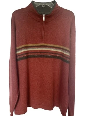 COLUMBIA Suéter Para Hombre XXL Rojo Quemado 1/4 Cremallera Pullover Mezcla de Lana Rayas Cálido Foto 1 de 4