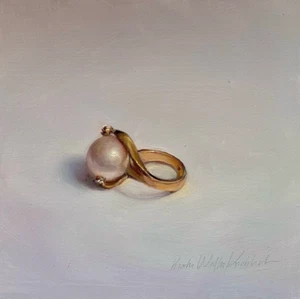 Trompe l'oeil pearl ring painting powder room vanity art by living artist 6x6 - Picture 1 of 1