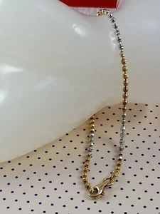 Beautiful Three Tone Gold Plated Diamond Cut Ball Bracelet 925 Silver 2.8 grams - Picture 1 of 11