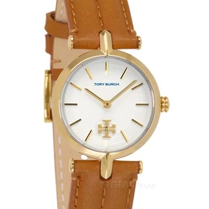 Tory Burch Kira Womens Gold Watch, White Dial, Brown Luggage Leather Strap - Picture 1 of 8