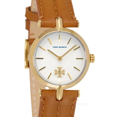 Tory Burch Kira Womens Gold Watch, White Dial, Brown Luggage Leather Strap - Image 1 of 4