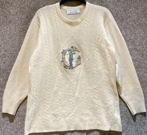 Lyle & Scott Womens Ivory Wool Cashmere Cable Knit Golf Sweater Size Large - Picture 1 of 11