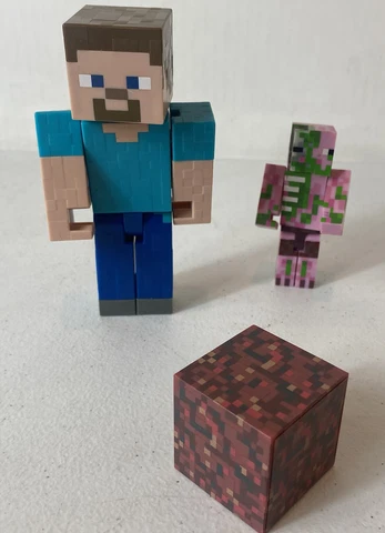 Minecraft 5 inch Steve Zombie Pigman & Block Figures Lot of 3 Cover