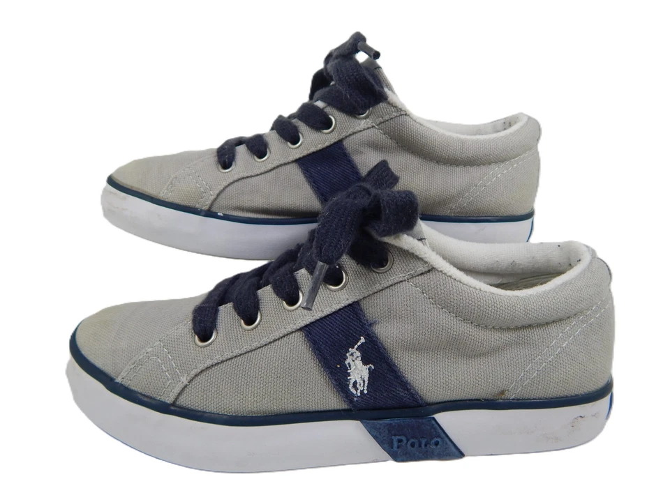 Polo Ralph Lauren GILES Tenis de Lona NIÑOS Talla 3 Gris Azul Zapatos Escolares con Cordones Foto 1 de 4