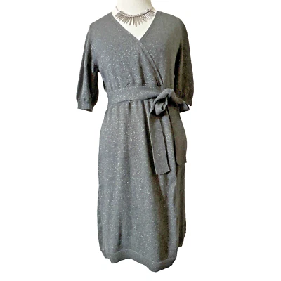 Vestido Suéter Liz Claiborne Talla L Rodilla Plateado/Gris Brillante Imitación Envolvente Largo Medio Foto 1 de 4