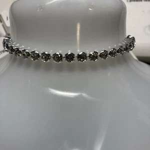Ladies Silver Plated Crystal Zircon Beaded Chain Bracelet 3 mm 8” long - Picture 1 of 2