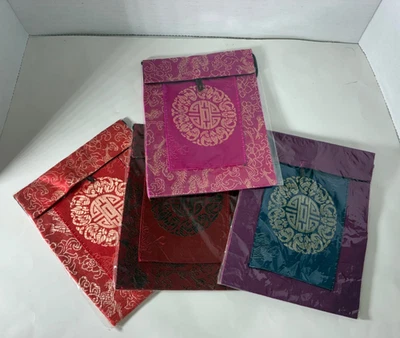 Juego de 4 monederos, bolsos chinos minSilk vintage nuevos - dorado, rojo, rosa Foto 1 de 4