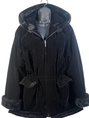 Abrigo de ópera vintage Gallery Old Money terciopelo ribete de piel cordón cintura talla S negro Foto 1 de 4