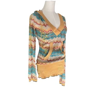 Ed Hardy Metallic Strick Pullover Hoodie Damen Größe Large bestickt dehnbar Y2K - Bild 1 von 11