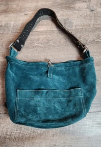 Tylie Malibu Suede Hobo Bucket Bag Rhinestone Studded Strap Rare Teal Color - Picture 1 of 8
