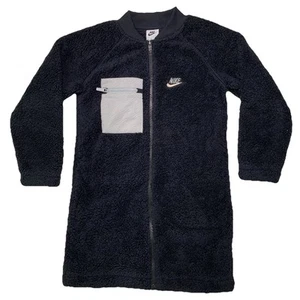 Nike Black & Grey Long Fluffy Fleece Sherpa Winterized Jacket Big Kids Girls XS  - Picture 1 of 6