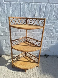 Vintage Bamboo Corner Shelf Wall Unit 3 Shelves Woven Rattan Boho Chic Retro - Picture 1 of 22