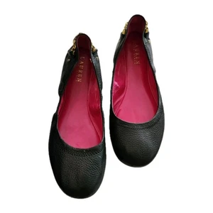 Ralph Lauren Ballerinas Barb Schwarz Leder Gold Kette Designer 9.5B - Bild 1 von 5
