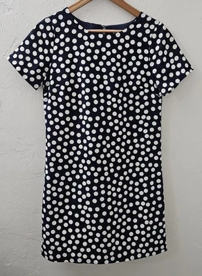 J. Crew Dress 女式 0 码海军蓝白色圆点短袖套衫 — 第 1/4 张图片