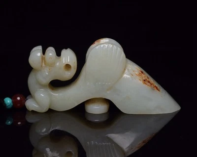 Certified Natural Hetian Jade Hand-carved Exquisite Dragon Statue 90419 - Image 1 of 4