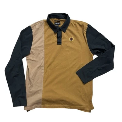 Camisa Polo Brixton Para Hombre Talla Pequeña Marrón Negra Manga Larga Polo Calce Relajado Preppy Foto 1 de 4