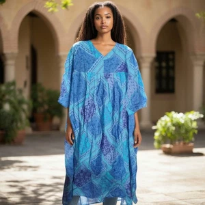 Only Necessities 100% Cotton Lounger Dress 2X 26/28 Blue Patchwork Floral Short - Picture 1 of 7