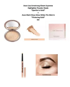 Avon Lisa Armstrong Highlighter Powder Gold + Mark Show Glow Glitter Stick Gold - Picture 1 of 1