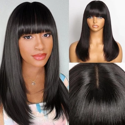Short Bob Wigs with Bang 2X1 HD Lace Front Human Hair Wig with Bang Straight - Image 1 of 4