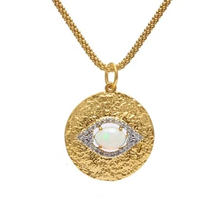 Colgante de aniversario de pavé de diamantes de ópalo de oro de 14 quilates j... - Imagen 1 de 6