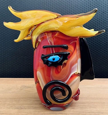 Glasvase Vase Gesicht Blumenvase Kunstvase Tischvase Glaskunst Murano Stil Deko - Bild 1 von 4