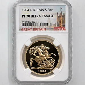 1984 Great Britain Elizabeth II Sovereign 5 Pounds Gold Proof Coin NGC PF 70 UC - Picture 1 of 4