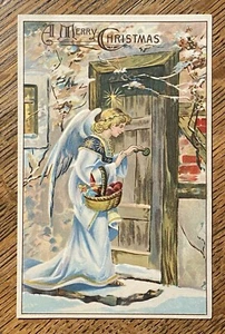 Lady ANGEL as SANTA Apple Toys—Antique Vintage Embossed Christmas Postcard! - Bild 1 von 3