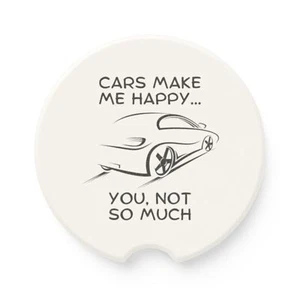 Speckstein Auto Untersetzer schwarz-weiß "Autos machen mich glücklich...Du nicht so viel" - Bild 1 von 8