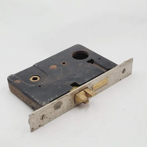 Vintage Chrome Mortise Lock Door Hardware Salvage Thumb Lock Dead Bolt Exterior Cover