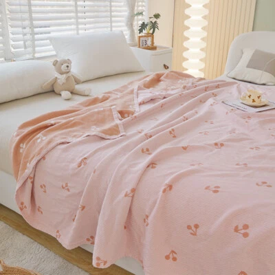 Gauze Blanket Thin 100% Cotton Summer Chinese Active Printing Cherry Bed Cover - Image 1 of 4