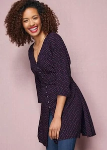 Kaleidoscope Spot Print 3/4 Sleeve Belted Tunic in Navy/Red - Picture 1 of 5