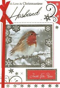 HUSBAND CHRISTMAS CARD  Quality Robin With Love at Christmastime Design