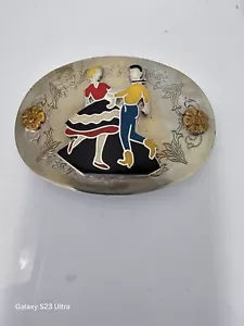 1950s vintage WESTERN square dance NICKEL SILVER belt buckle ROCKABILLY cowboy - Picture 1 of 4