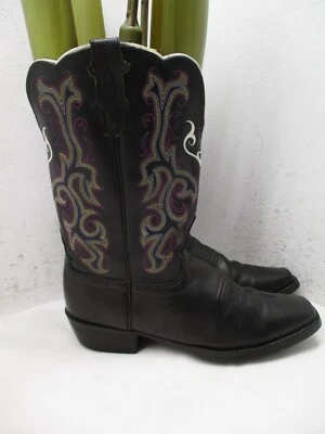 Botas Justin de cuero negras con puntera cuadrada estilo niños jóvenes 2554 JR talla 5,5 D Foto 1 de 4