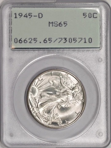 1945-D Walking Liberty Half Dollar PCGS MS65 Old Rattler Holder! #CUA06 Cover