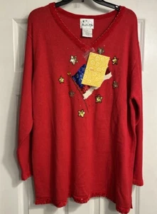 Quacker Factory Patriotic Sweater, 1X, red, white, blue, USA flag, V-neck, NWT - Picture 1 of 12