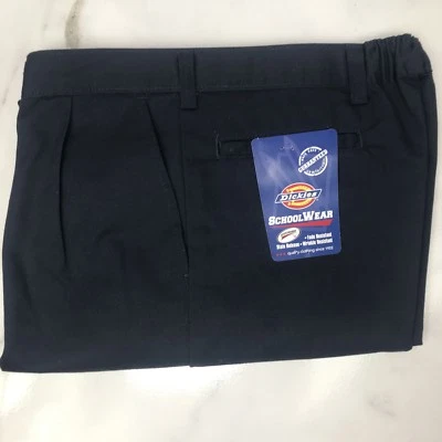 Pantalones de uniforme escolar Dickies Boys azul marino plisado delantero, talla 20 ajustados. Foto 1 de 4