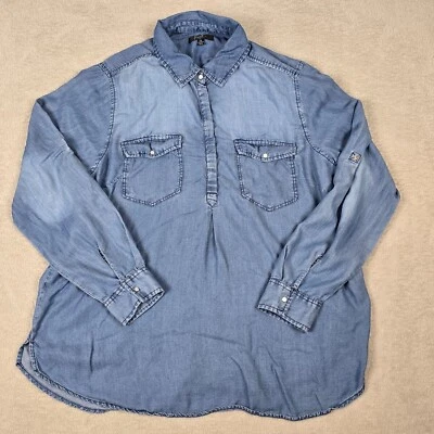 Camisa Earl Chambray Mujer Talla Extra Grande Cuarto Abotonada Western Roll Tab Foto 1 de 4