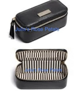 Henri Bendel West 57th Black Lipstick Case Pebbled Leather & Mirror Inside NWT - Foto 1 di 3