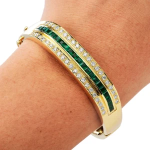 Men's 7 Ct Emerald Simulated Diamond Bangle Bracelet In 14K Yellow Gold Plated - Picture 1 of 15